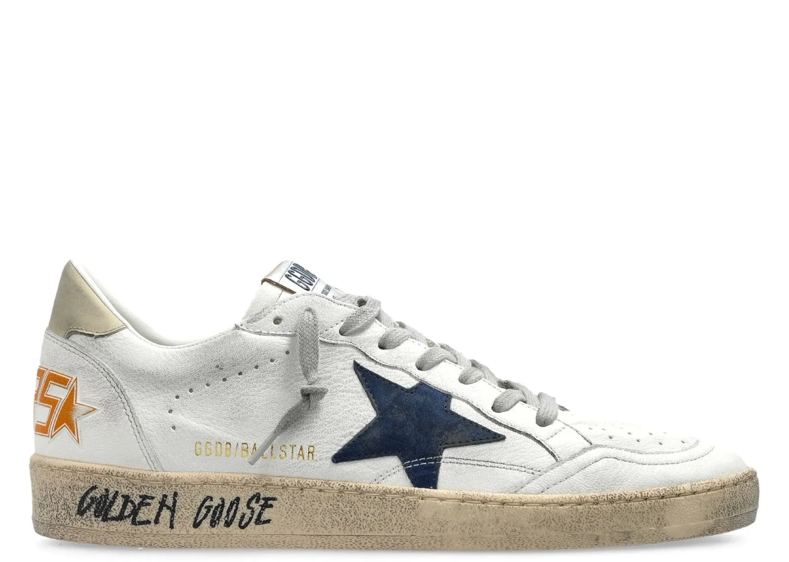 GOLDEN GOOSE BALL-STAR WHITE LEATHER BLACK HEEL