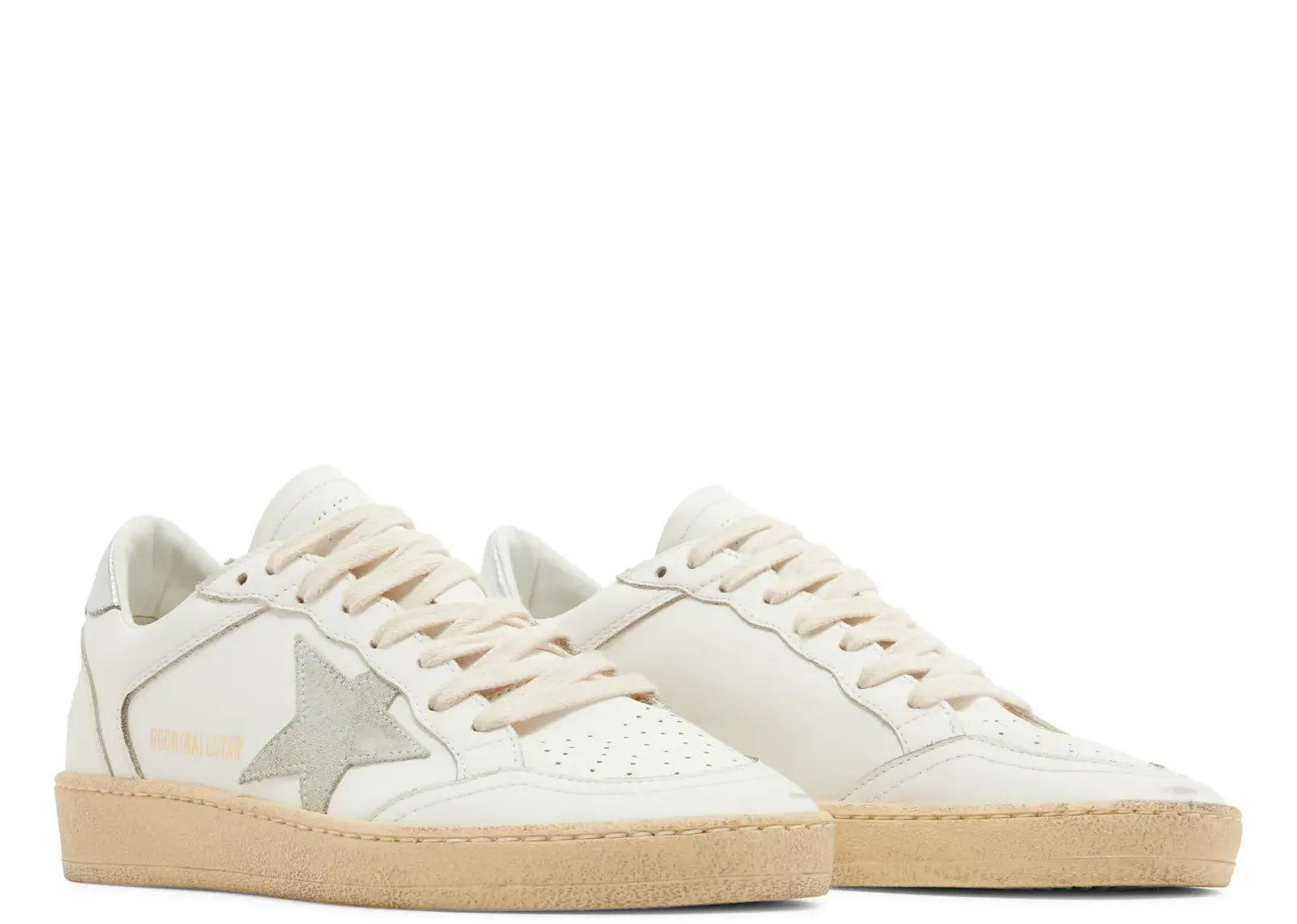 GOLDEN GOOSE BALL-STAR WHITE LEATHER GRAY SUEDE STAR SILVER HEEL (W)