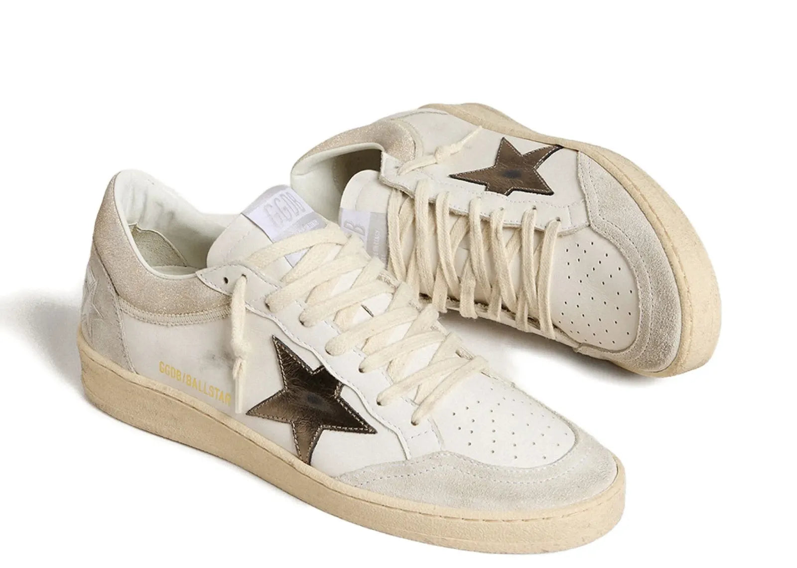 GOLDEN GOOSE BALL-STAR WHITE LEATHER METALLIC STAR GLOSSY HEEL (W)