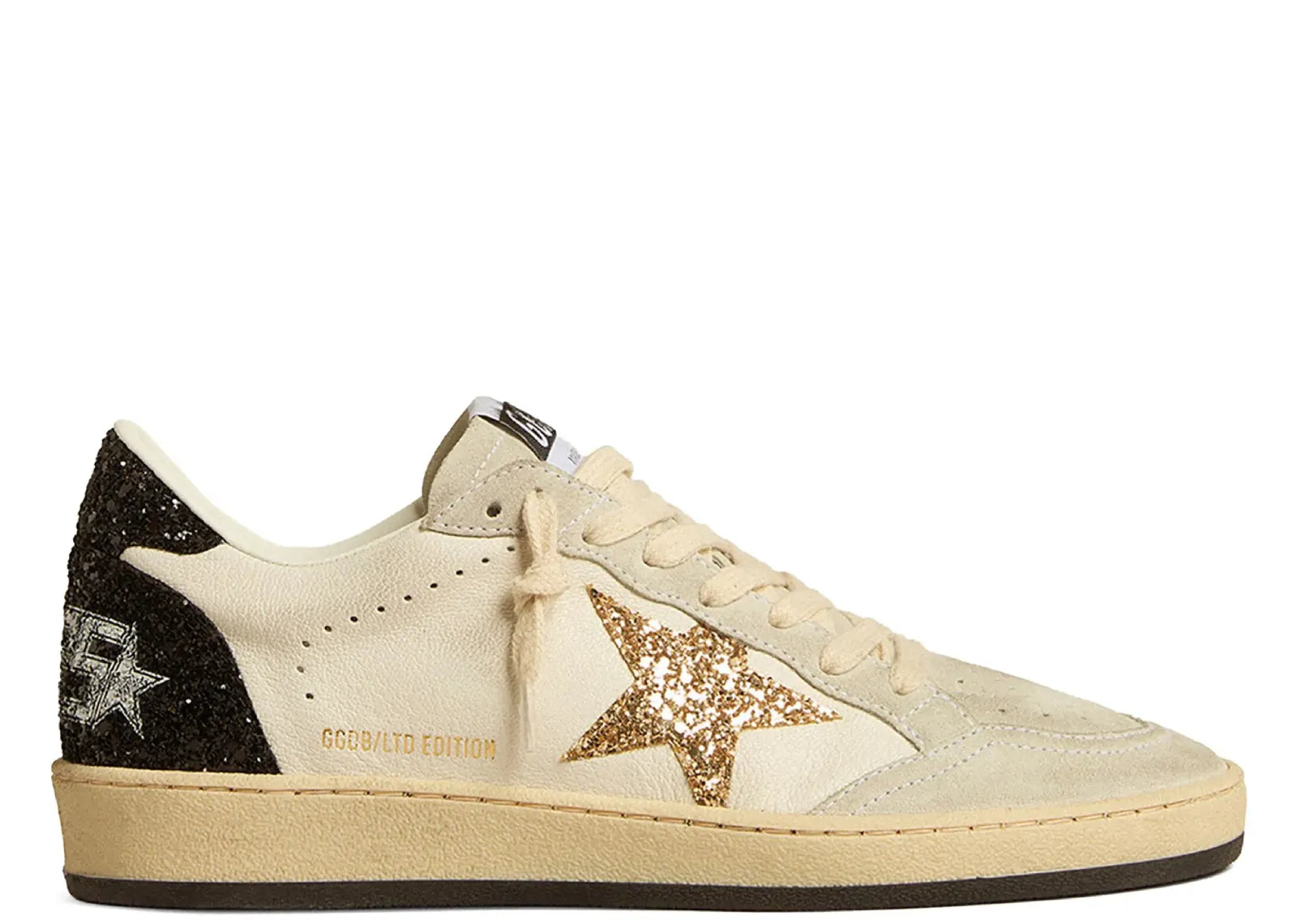 GOLDEN GOOSE BALL-STAR WHITE NAPPA GOLD GLITTER STAR BLACK GLITTER HEEL (W)