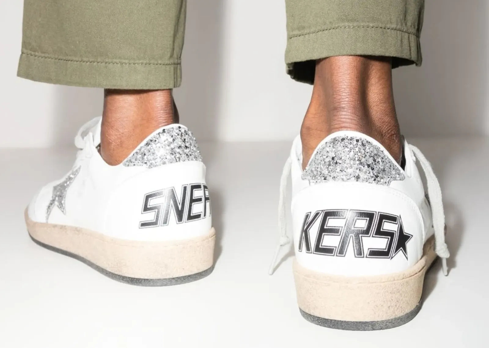 GOLDEN GOOSE BALL-STAR WHITE NAPPA SILVER GLITTER STAR HEEL (W)