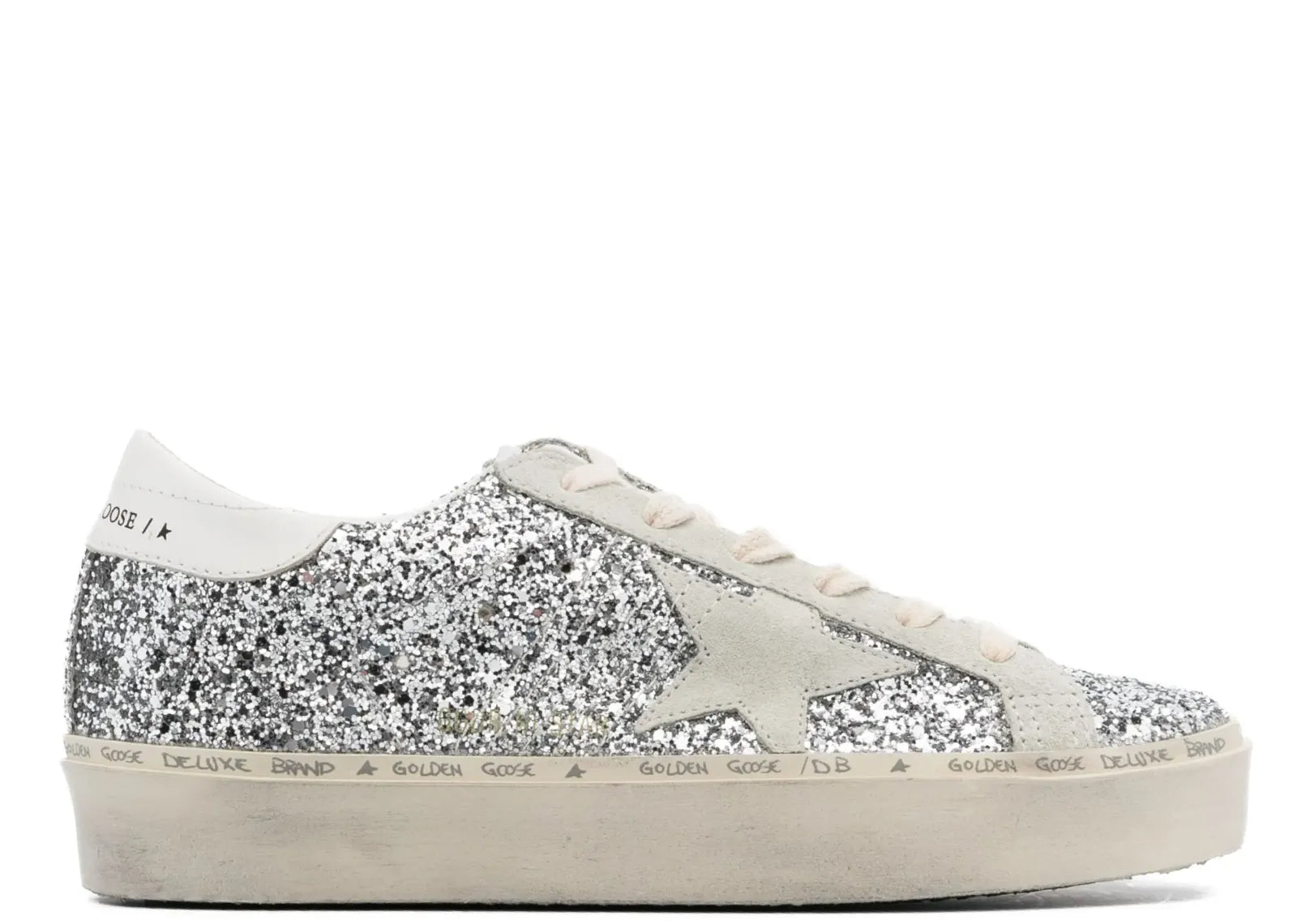 GOLDEN GOOSE HI-STAR SILVER GLITTER GRAY STAR WHITE HEEL (W)