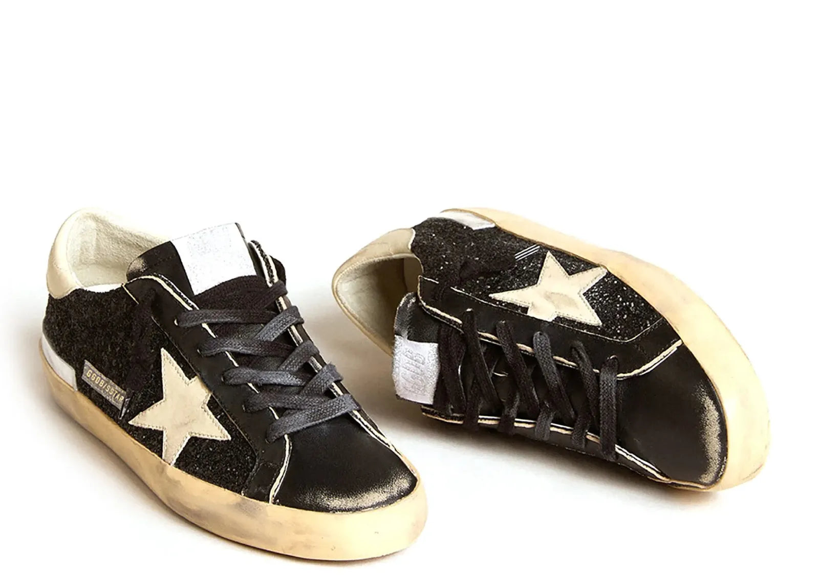 GOLDEN GOOSE SUPER-STAR BLACK GLITTER NAPPA CREAM (W)