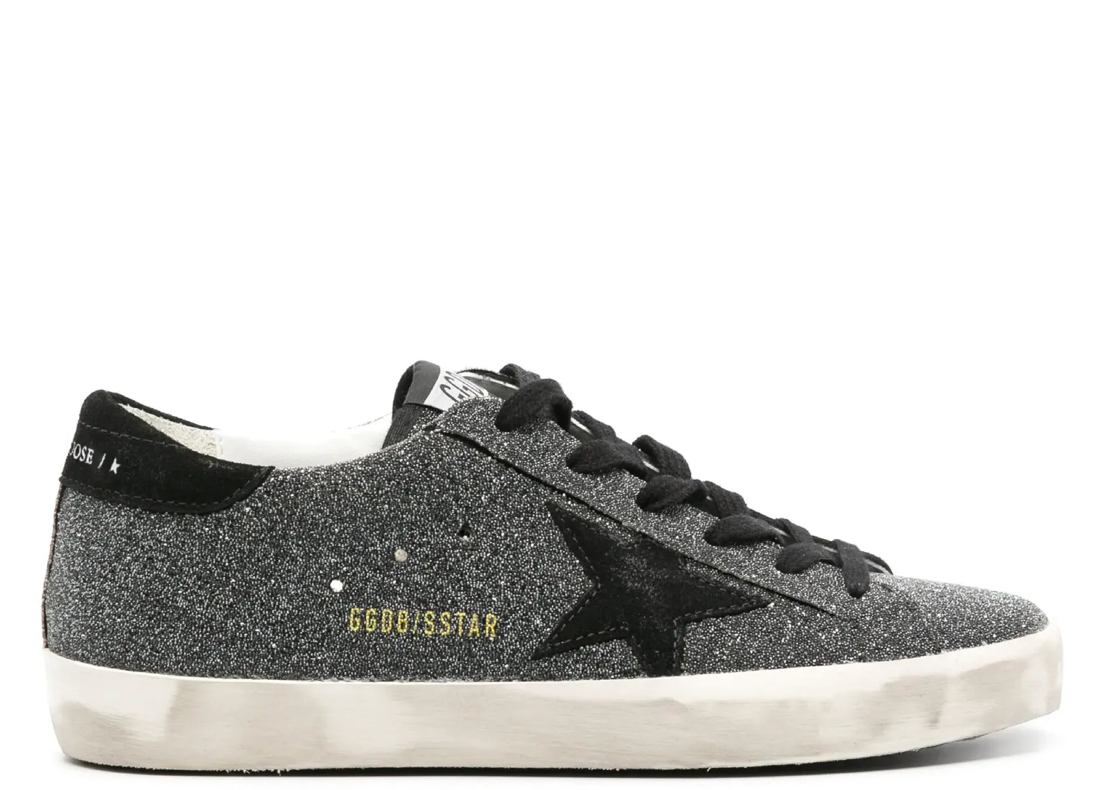 GOLDEN GOOSE SUPER-STAR BLACK SWAROVSKI CRYSTAL BLACK SUEDE STAR HEEL (W)