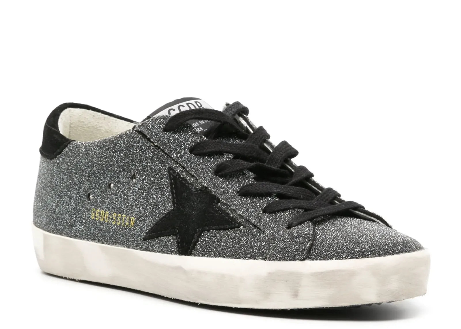 GOLDEN GOOSE SUPER-STAR BLACK SWAROVSKI CRYSTAL BLACK SUEDE STAR HEEL (W)