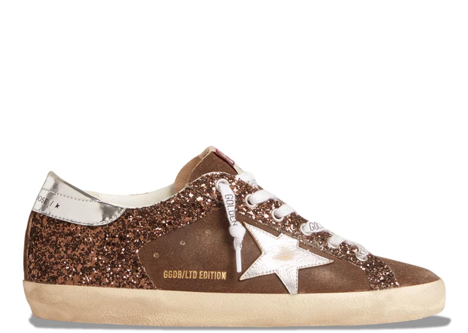 GOLDEN GOOSE SUPER-STAR BROWN GLITTER BROWN SUEDE (W)