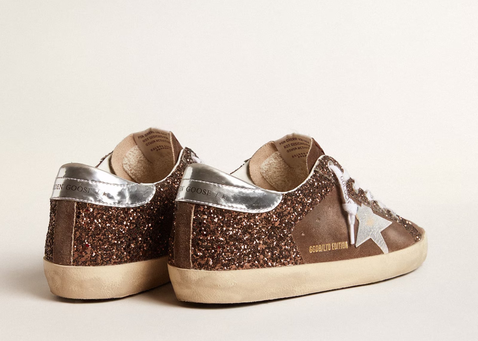 GOLDEN GOOSE SUPER-STAR BROWN GLITTER BROWN SUEDE (W)