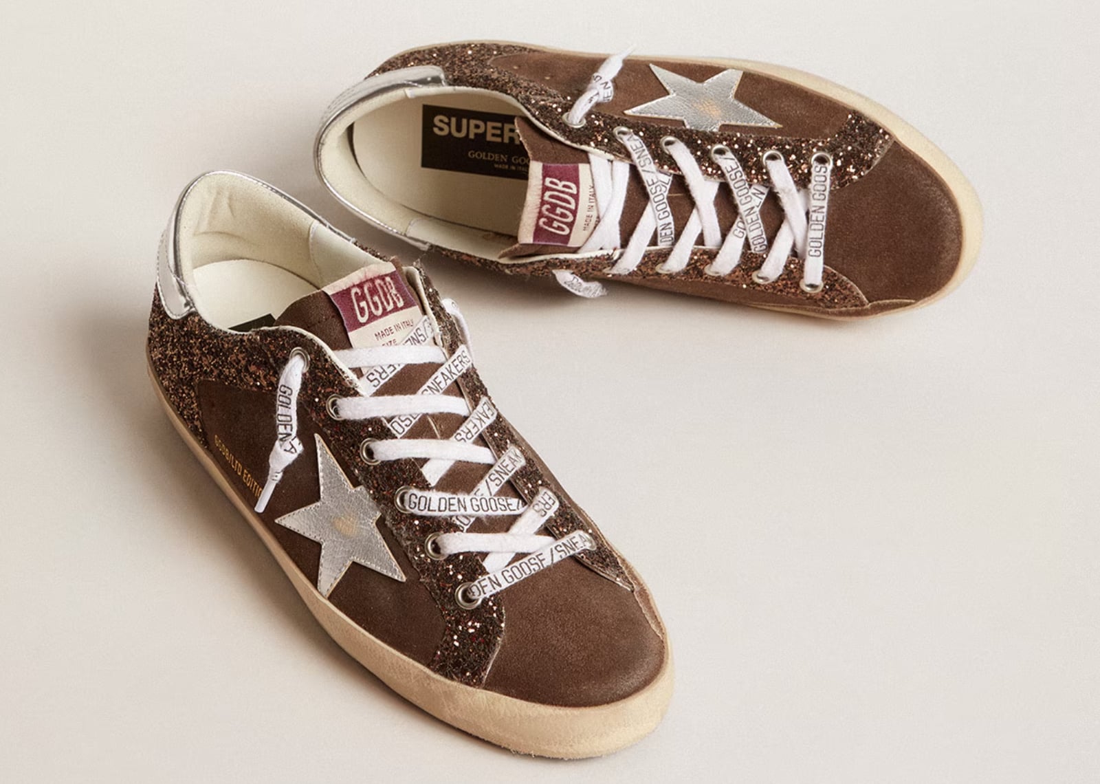 GOLDEN GOOSE SUPER-STAR BROWN GLITTER BROWN SUEDE (W)