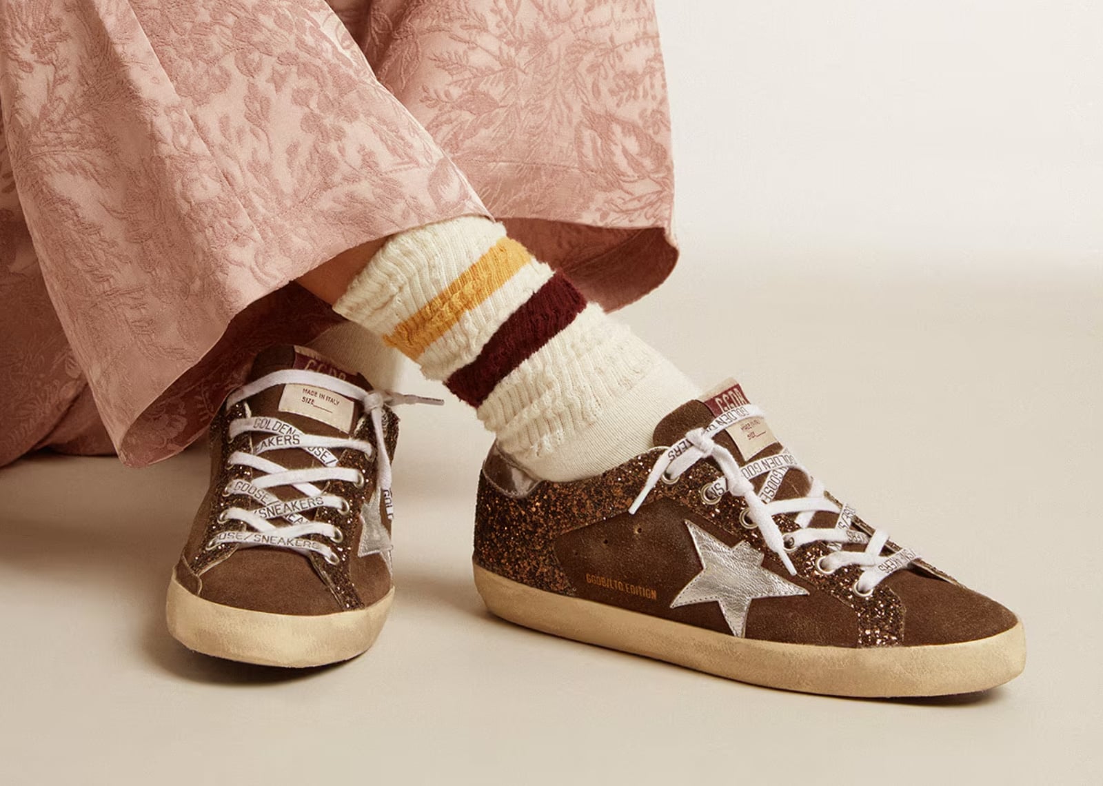 GOLDEN GOOSE SUPER-STAR BROWN GLITTER BROWN SUEDE (W)