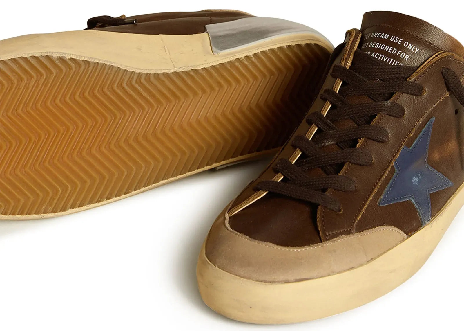 GOLDEN GOOSE SUPER-STAR BROWN LEATHER BLUE STAR BEIGE HEEL