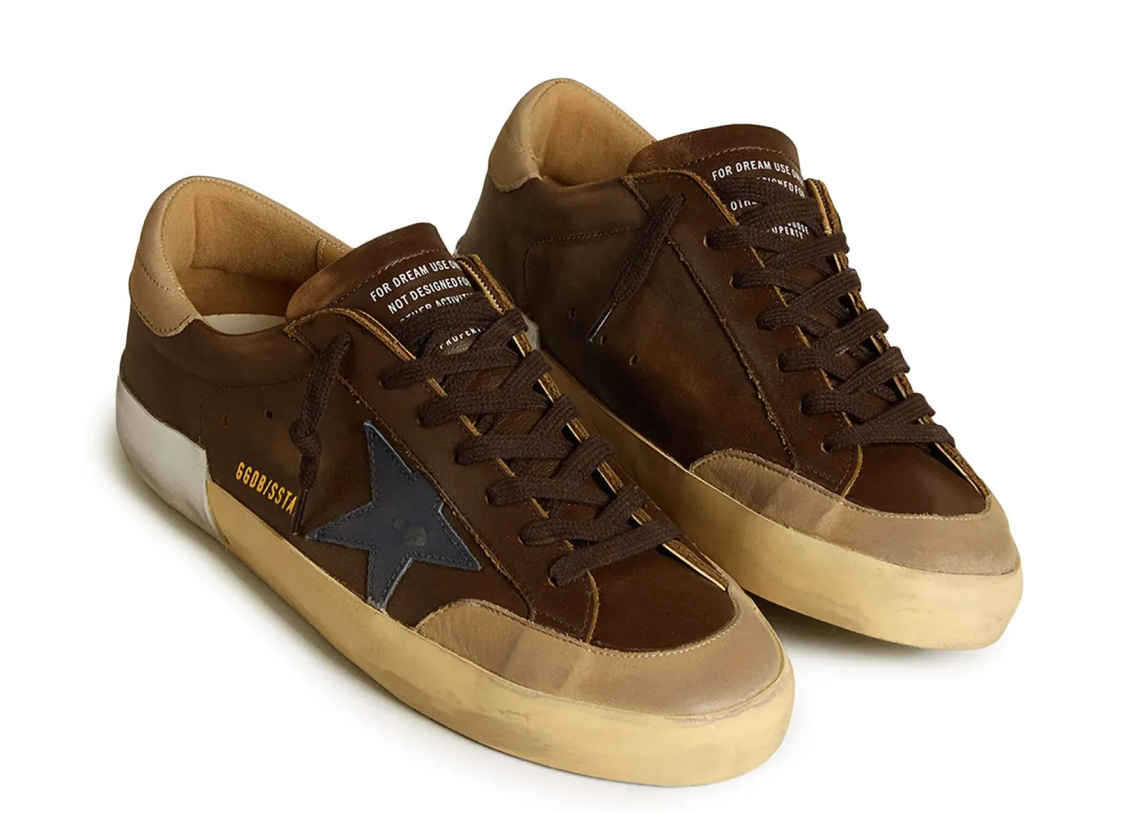 GOLDEN GOOSE SUPER-STAR BROWN LEATHER BLUE STAR BEIGE HEEL