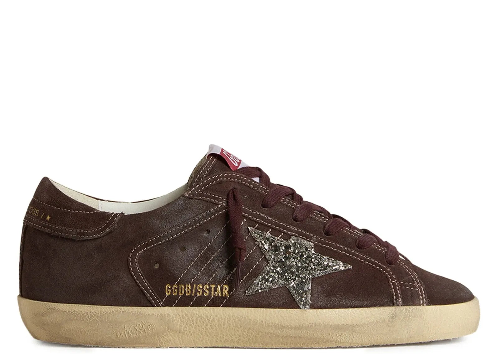 GOLDEN GOOSE SUPER-STAR BROWN SUEDE SILVER GLITTER STAR (W)