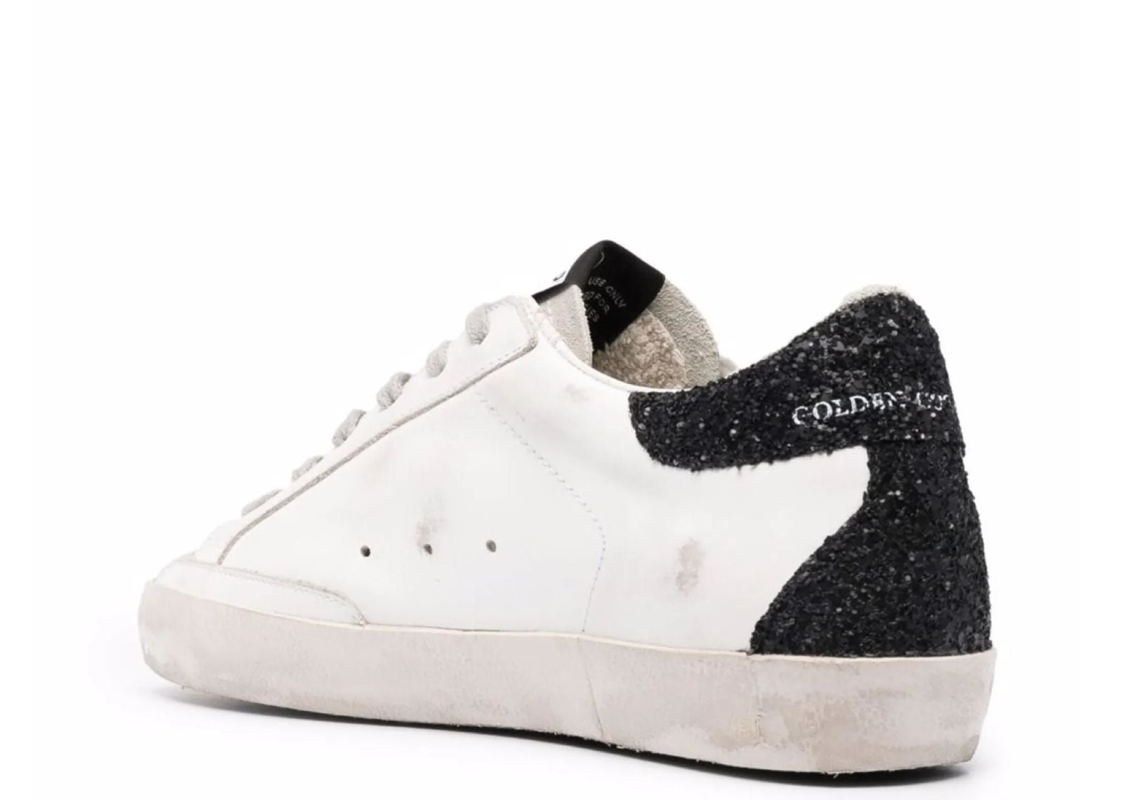 GOLDEN GOOSE SUPER-STAR GOLD GLITTER STAR BLACK GLITTER HEEL (W)