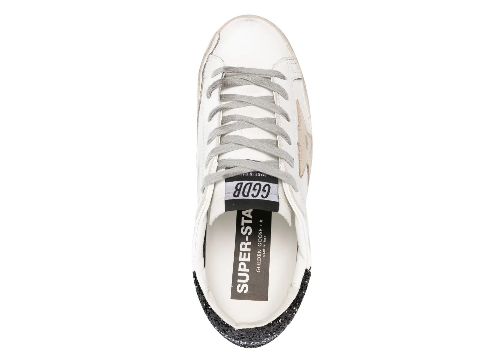 GOLDEN GOOSE SUPER-STAR GOLD STAR BLACK GLITTER HEEL (W)