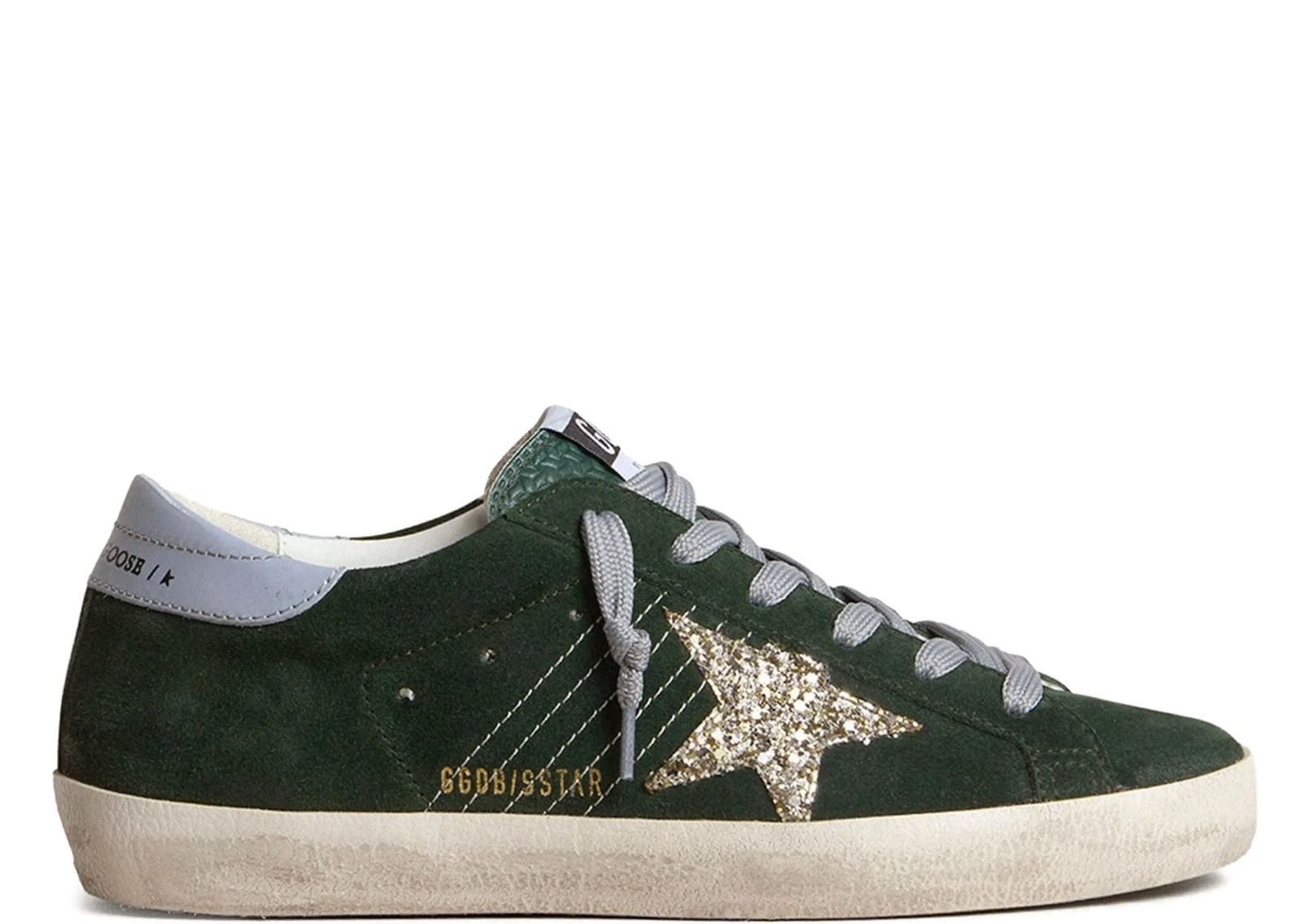 GOLDEN GOOSE SUPER STAR GREEN SUEDE SILVER GLITTER (W)
