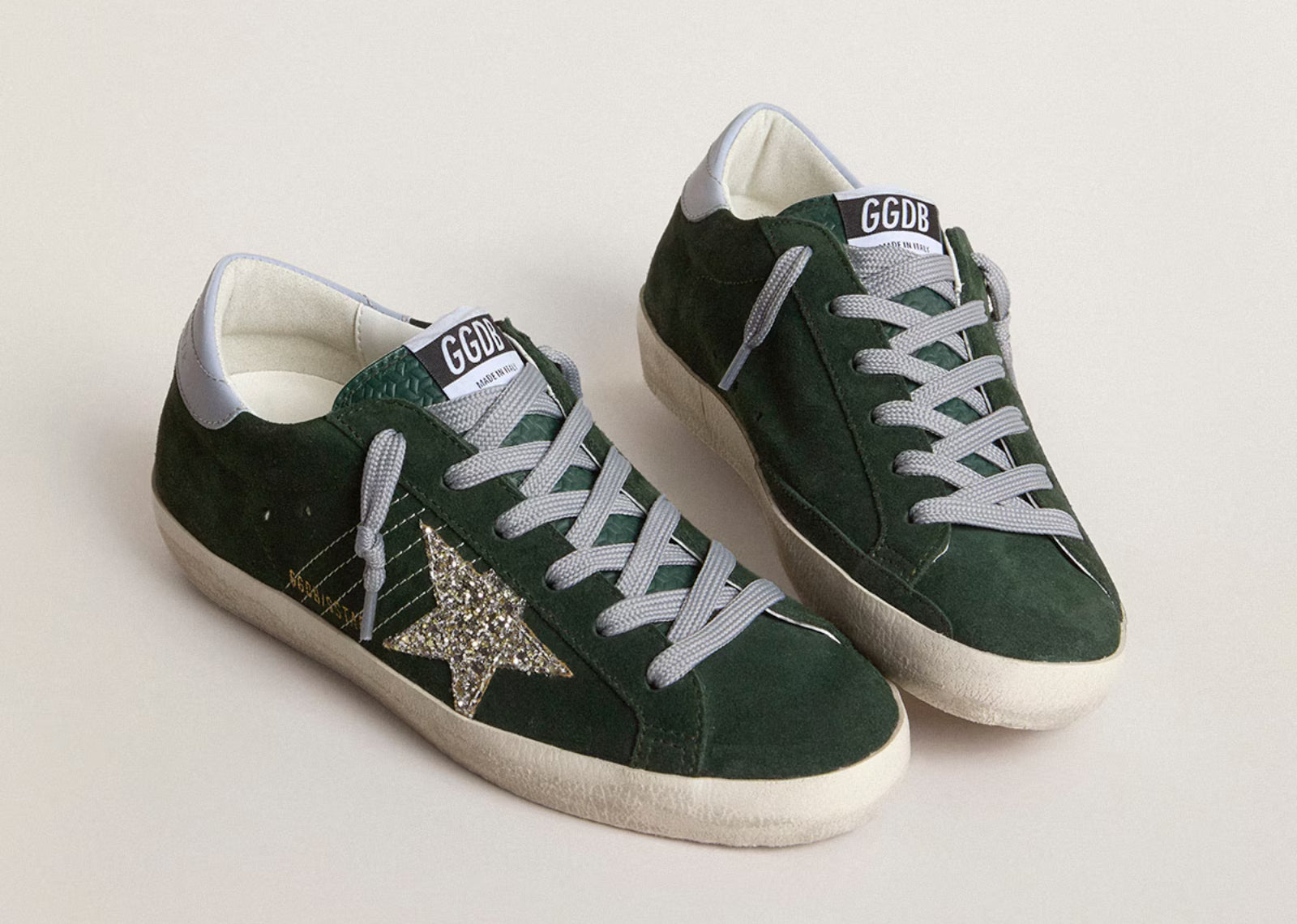 GOLDEN GOOSE SUPER STAR GREEN SUEDE SILVER GLITTER (W)