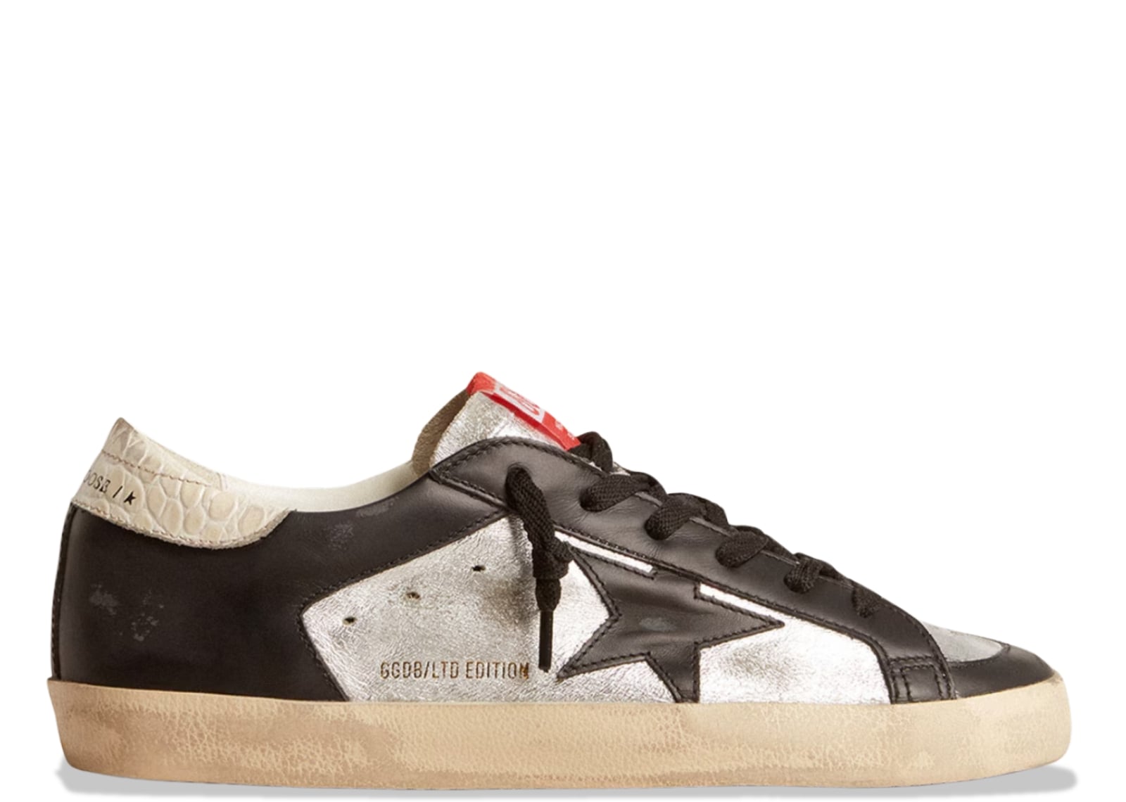 GOLDEN GOOSE SUPER-STAR LEATHER METALLIC SILVER BLACK (W)