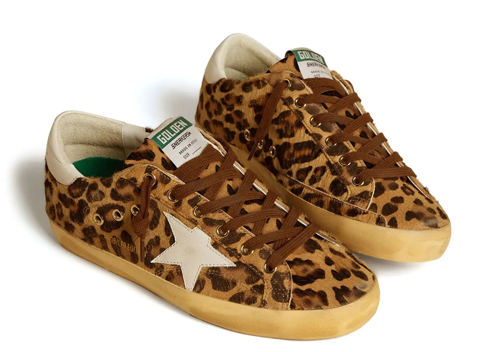 GOLDEN GOOSE SUPER-STAR LEOPARD PONY SKIN MILK WHITE STAR HEEL (W)