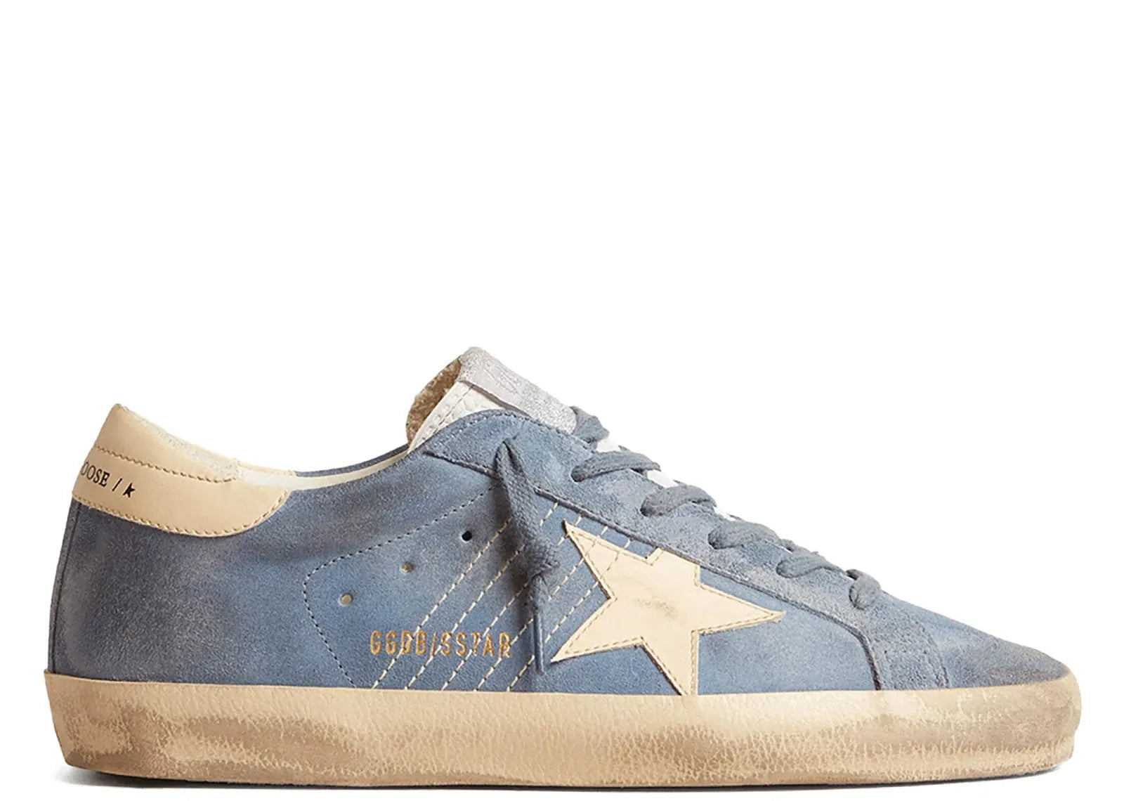 GOLDEN GOOSE SUPER-STAR LIGHT BLUE SUEDE BEIGE STAR HEEL (W)