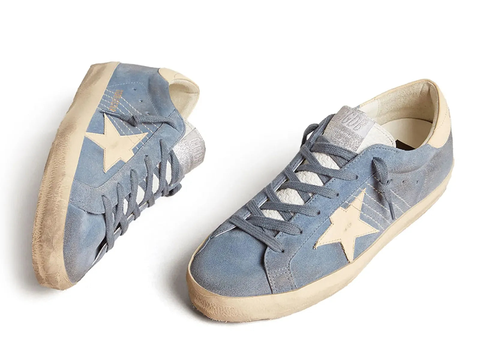 GOLDEN GOOSE SUPER-STAR LIGHT BLUE SUEDE BEIGE STAR HEEL (W)