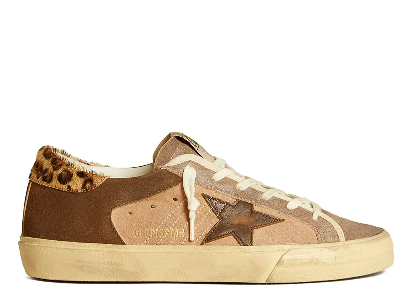 GOLDEN GOOSE SUPER-STAR LIGHT PINK BROWN SUEDE LEOPARD HEEL (W)