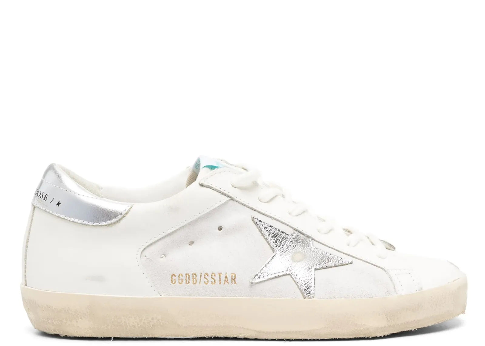 GOLDEN GOOSE SUPER-STAR OFF WHITE SILVER GOLD STAR HEEL (W)