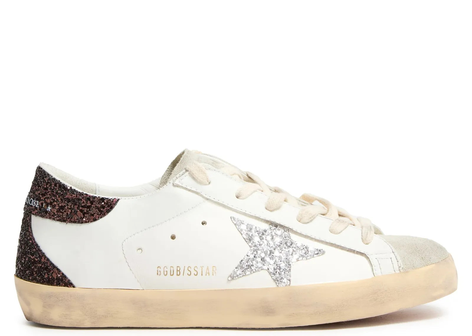 GOLDEN GOOSE SUPER-STAR SILVER STAR BROWN GLITTER HEEL (W)