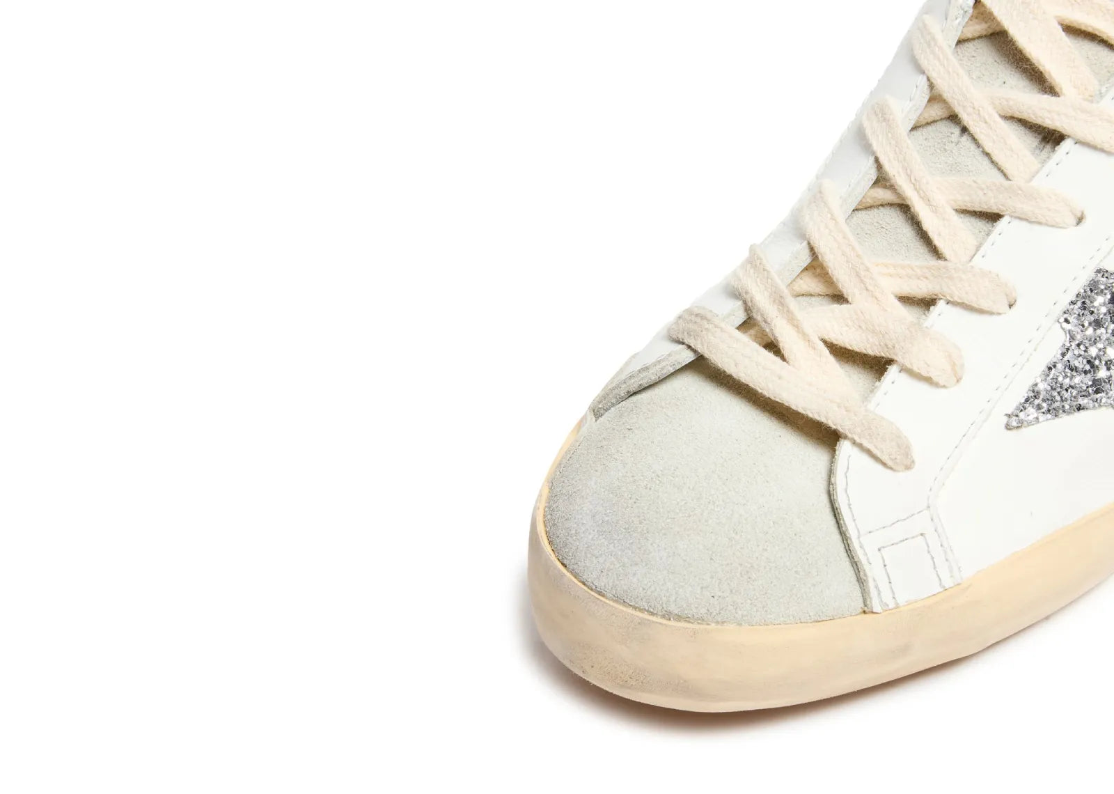 GOLDEN GOOSE SUPER-STAR SILVER STAR BROWN GLITTER HEEL (W)