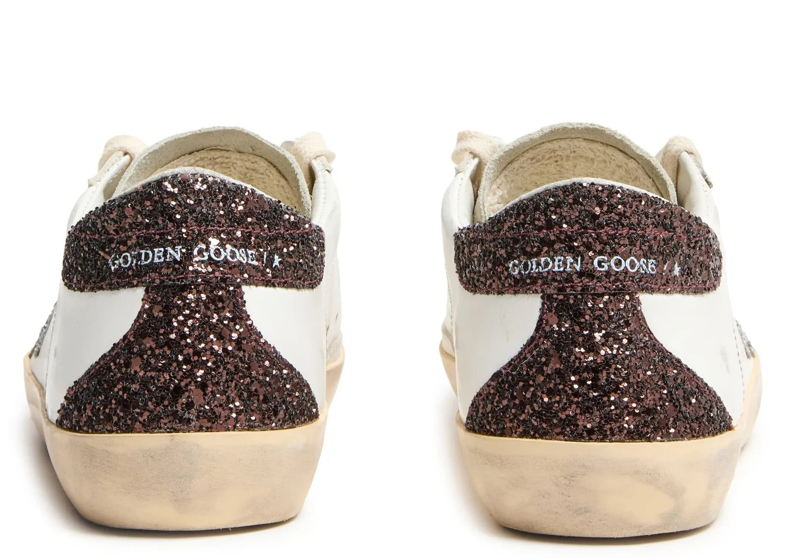 GOLDEN GOOSE SUPER-STAR SILVER STAR BROWN GLITTER HEEL (W)