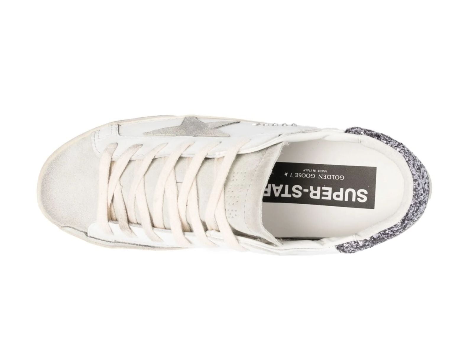 GOLDEN GOOSE SUPER-STAR WHITE DARK GREY GLITTER (W)