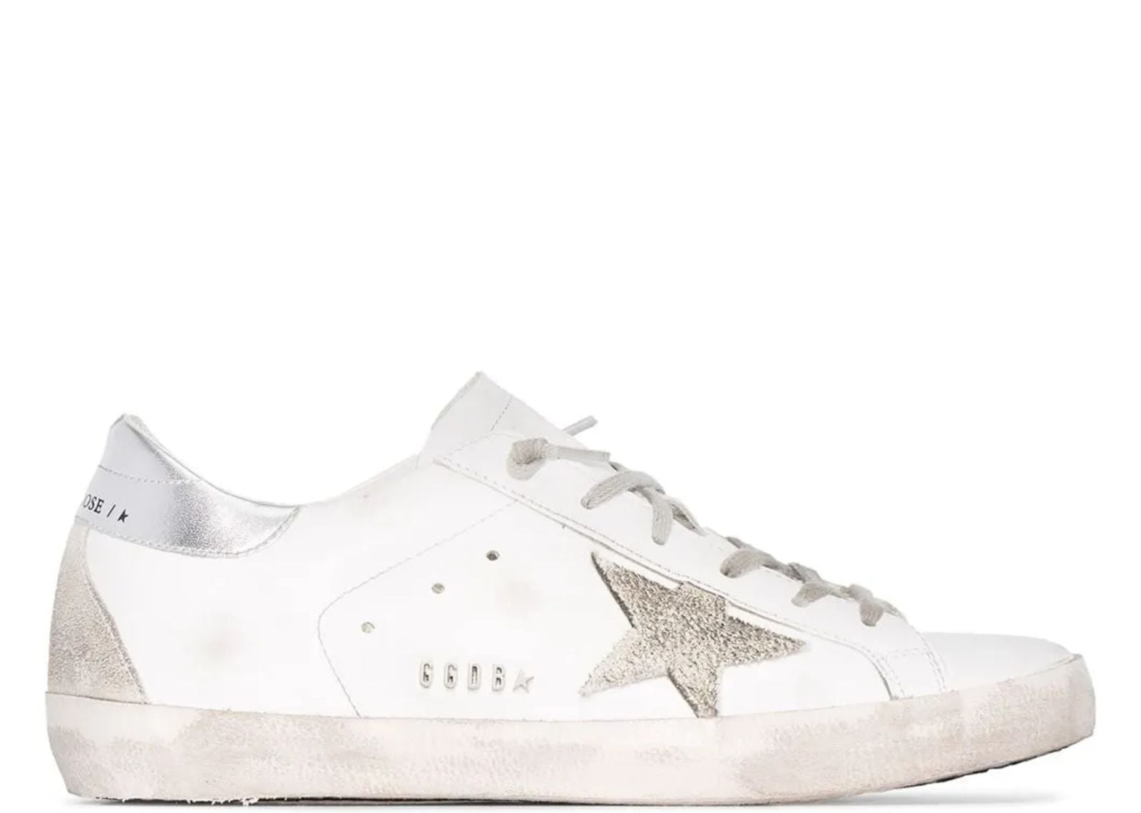 GOLDEN GOOSE SUPER-STAR WHITE ICE SILVER WITH METAL STUD LETTERING (W)
