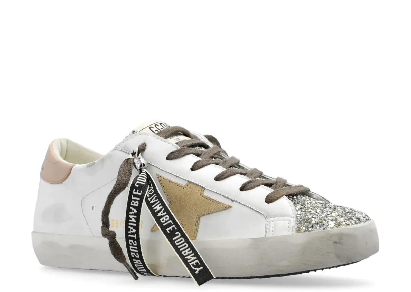 GOLDEN GOOSE SUPER-STAR WHITE LEATHER MULTICOLOR GLITTER HEEL (W)