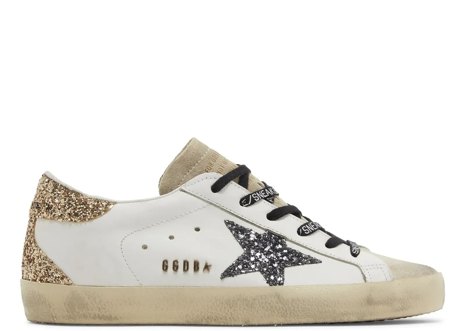 GOLDEN GOOSE SUPER-STAR WHITE LEATHER MULTICOLOR GLITTER STAR HEEL (W)