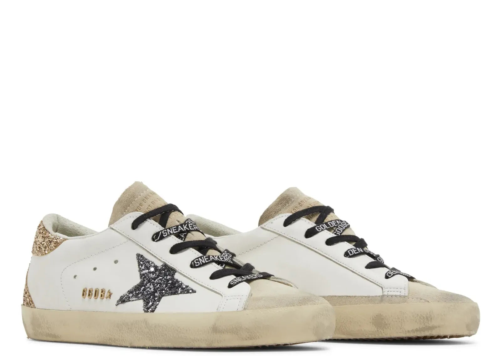 GOLDEN GOOSE SUPER-STAR WHITE LEATHER MULTICOLOR GLITTER STAR HEEL (W)