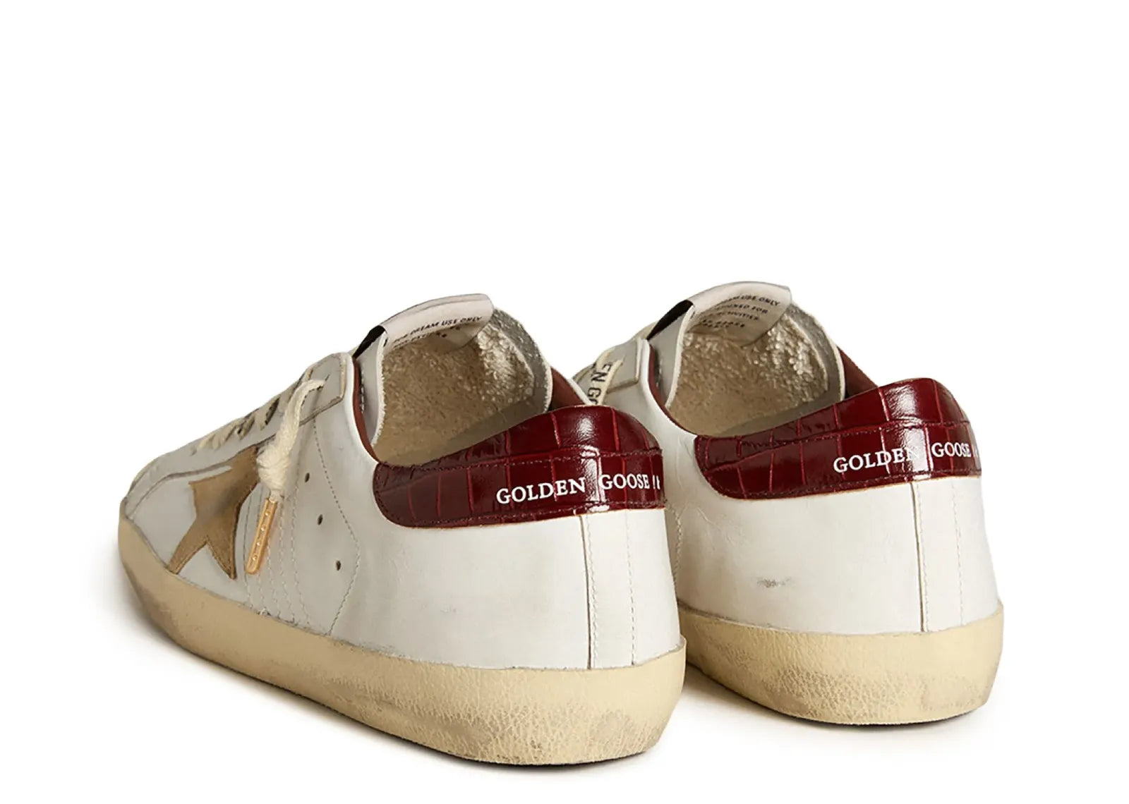 GOLDEN GOOSE SUPER-STAR WHITE LEATHER SAND SUEDE STAR RED CROCO HEEL