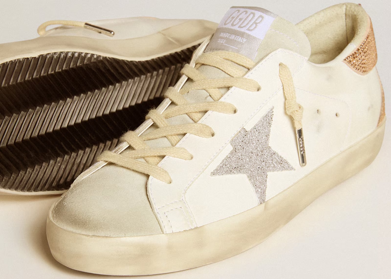 GOLDEN GOOSE SUPER-STAR WHITE SILVER SWAROVSKI CRYSTAL STAR (W)