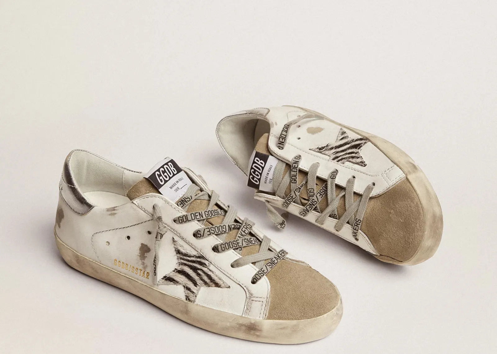 GOLDEN GOOSE SUPER-STAR WHITE ZEBRA PONY STAR SILVER HEEL (W)
