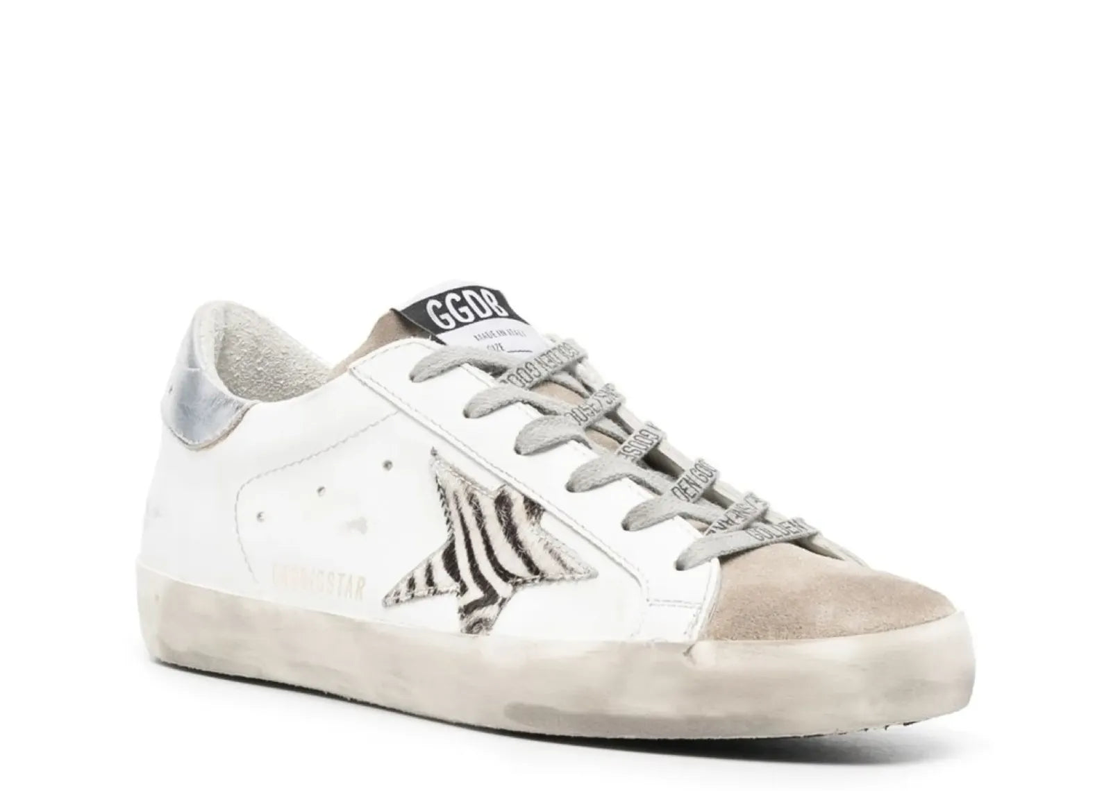 GOLDEN GOOSE SUPER-STAR WHITE ZEBRA PONY STAR SILVER HEEL (W)