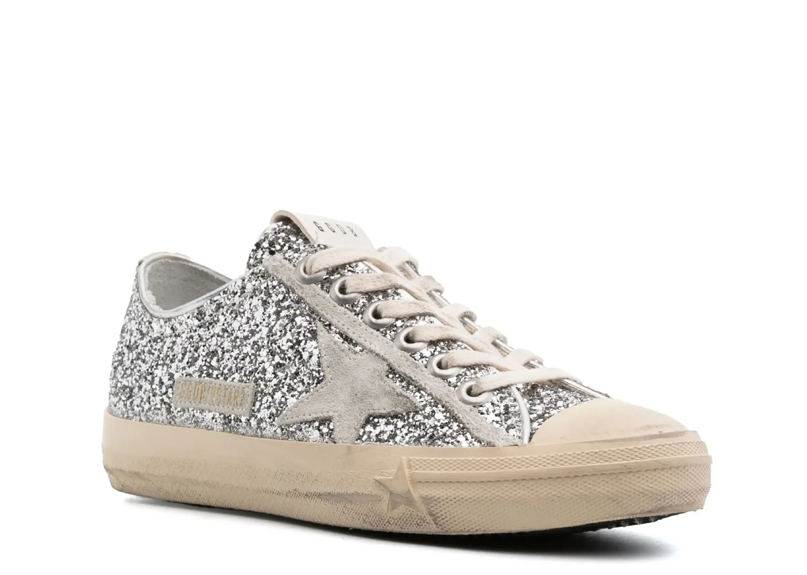 GOLDEN GOOSE V-STAR SILVER GLITTER GRAY SUEDE STAR HEEL (W)