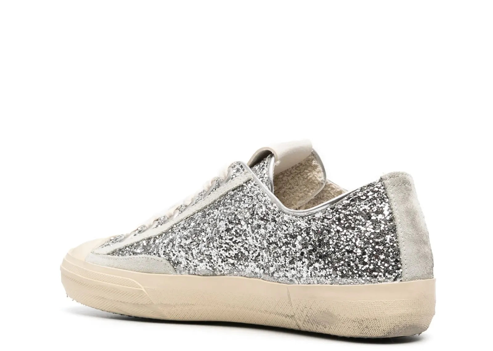 GOLDEN GOOSE V-STAR SILVER GLITTER GRAY SUEDE STAR HEEL (W)