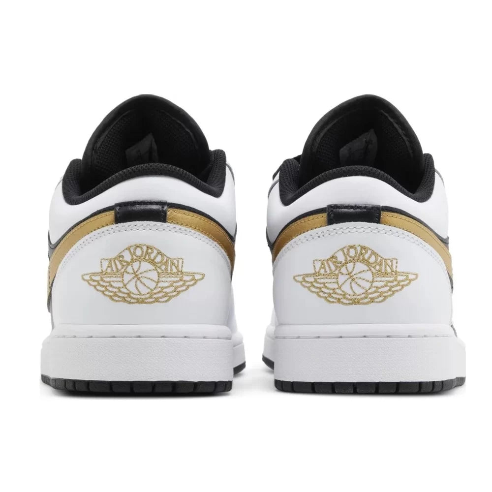 JORDAN 1 LOW WHITE BLACK METALLIC GOLD SWOOSH