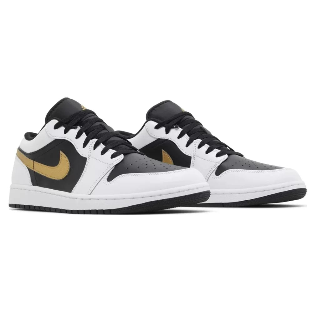 JORDAN 1 LOW WHITE BLACK METALLIC GOLD SWOOSH