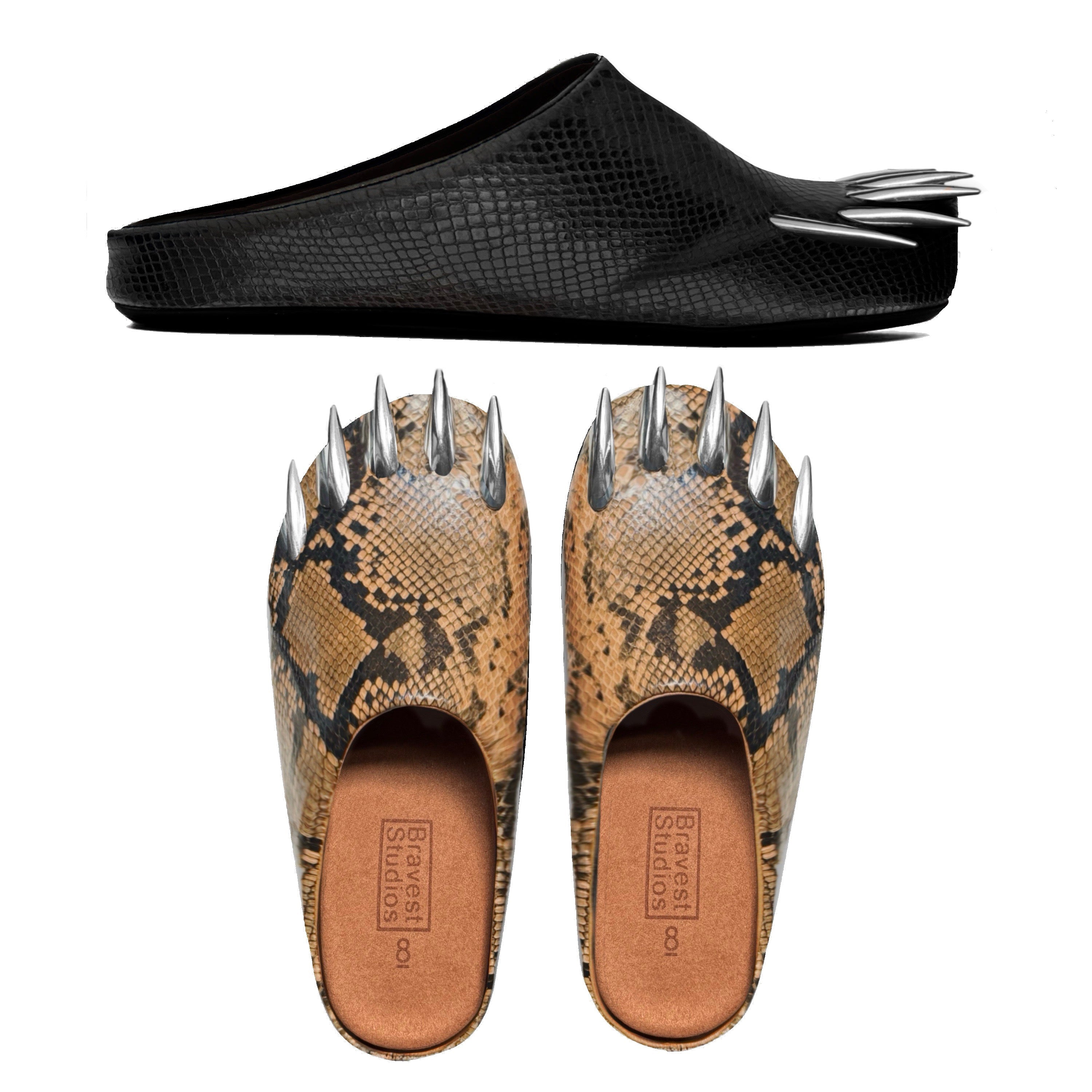 SNAKESKIN CLAW MULES (TWO COLORWAYS)
